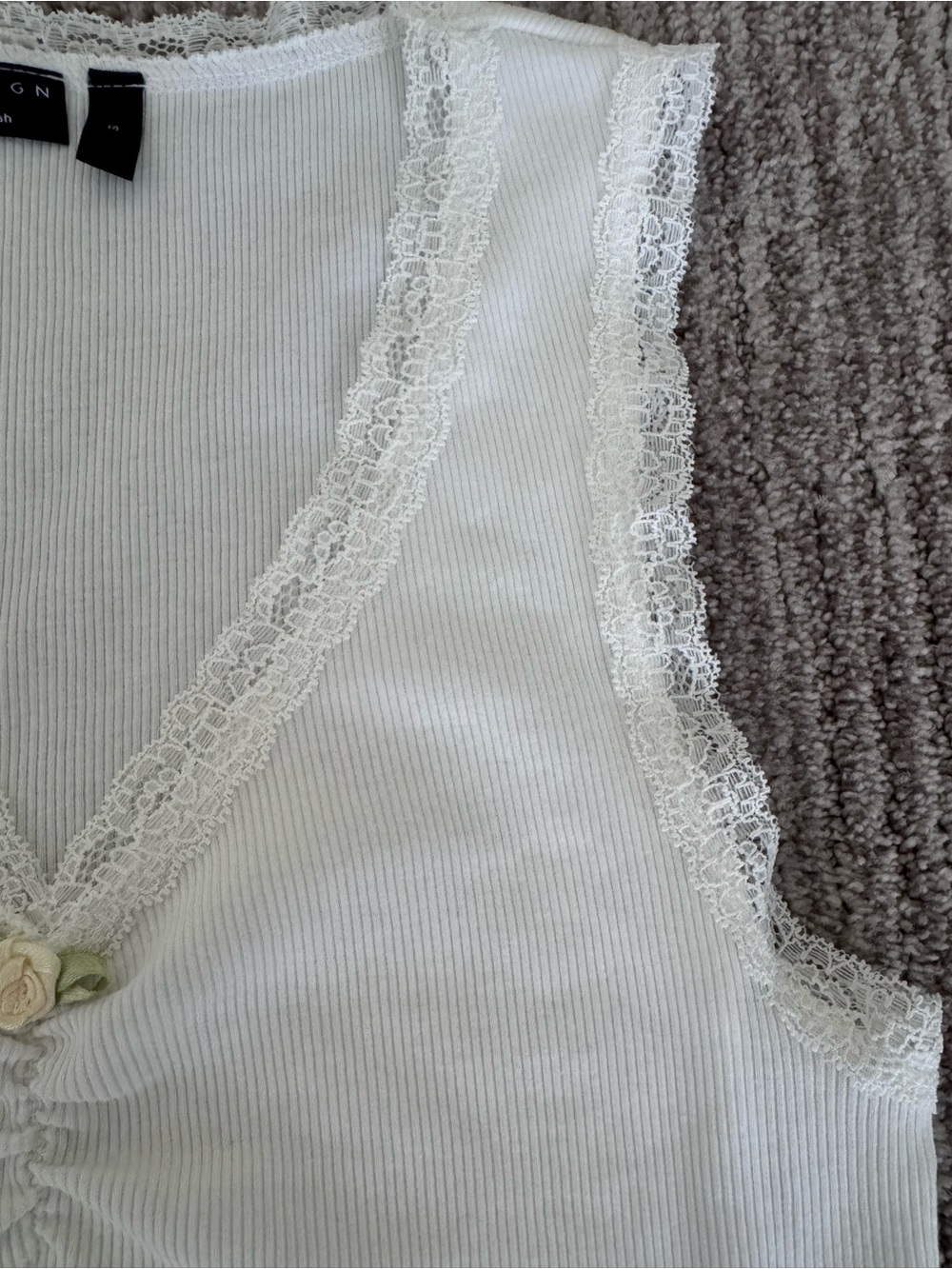 ASOS White Ribbed Lace-Trim Tank - Picture 6 of 7